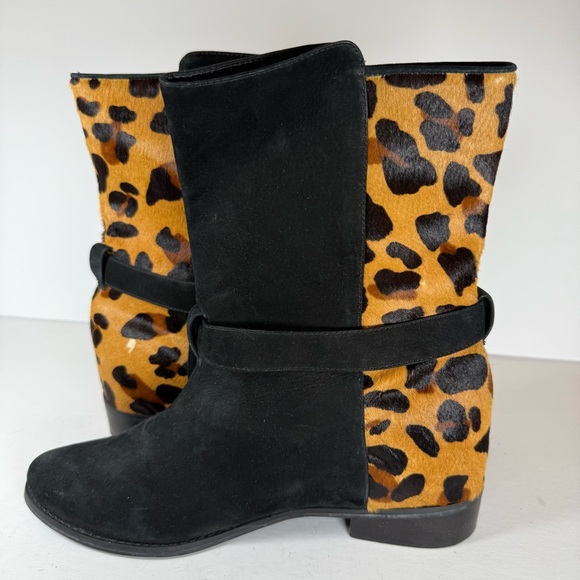 Schutz Boots Leopard Print Black Suede Pony Hair Ankle Boots Size 8 - Picture 9 of 10
